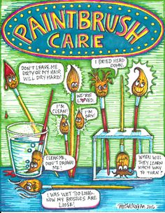 an advertisement for the sanitibrush care product, with cartoon characters in front of it