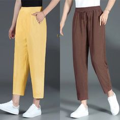 Olivia Mark - Loose-Fit Linen Cropped Trousers with Drawstring Waist - Casual Harem Pants 115 Pounds, Cropped Linen Trousers, 130 Pounds, Linen Crops, Pant Length, Cropped Trousers, Olivia Mark, Dressmaking, Drawstring Waist