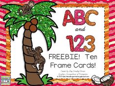 the abc and 123 letters and numbers pack includes an image of a palm tree with a monkey on it