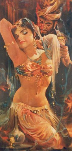 a painting of a belly dancer and a man