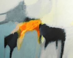 an abstract painting with black and yellow colors