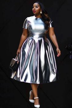 Plus Size Birthday Dresses Silver Dress With Sneakers, Plus Cocktail Attire, Plus Size Silver Dress, Classy And Elegant Dresses For Women, Plus Size Cocktail Dress Wedding Guest, Silver Dresses Elegant, Chiffon Dress Design, Birthday Party Dresses For Women, Black Opulence