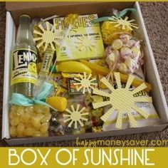 an open box filled with snacks and drinks