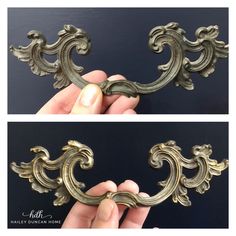 two pictures of an ornate metal handle