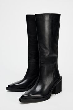 WIDE HEELED LEATHER BOOTS - Black | ZARA United States Heeled Leather Boots, Leather Boots Heels, Leather Block Heels, Zara United States, Black Leather Boots, Boots Black