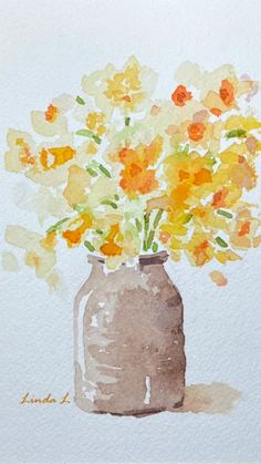 a watercolor painting of flowers in a mason jar