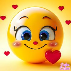 a yellow smiley face with hearts around it