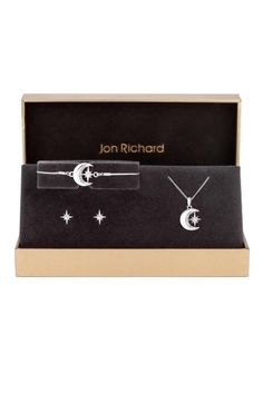 Our Jon Richard Silver Plated Moon And Crystal Trio Set is the perfect gift for yourself or a loved one. This classic jewellery set, featuring matching necklace, earrings and bracelet adds subtle sparkle to any occasion. Presented in a beautiful Jon Richard box. Classic Jewellery, Crystal Moon, Star Stud Earrings, Women's Jewelry Sets, Star Earrings Stud, Pierced Jewelry, Necklace And Bracelet, Jewellery Gift, Jewellery Set