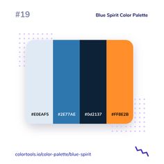 a blue and orange color scheme with the text,'blue spirit color palette '