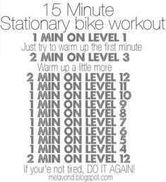 the 15 minute stationary bike workout is shown in black and white, with instructions on how to use it