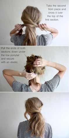 Long Hair Styles for 2017 - HAIR TUTORIAL MESSY CROSSOVER PONY- Easy Tutorials for Long Hairstyles with Layers or with Bangs - Haircuts for Long Hair as well as Cuts for Medium and Short Hair - Quick Braids For Teens that Work Great for School and Every Day - Awesome Looks For Weddings and Formals - thegoddess.com/long-hair-styles-2017 Effortless Hairstyles, Work Hairstyles, Short Hairstyle, Haircuts For Long Hair, Hair Envy, Hair Dos, Hair Day, Up Hairstyles, Medium Length Hair Styles