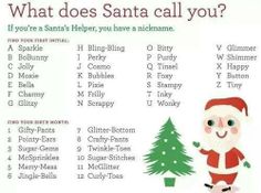 a santa clause is standing next to a christmas tree with the words what does santa call you?