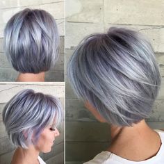 Layered Lavender Bob With Bangs Chopped Haircut, Κούρεμα Bob, Short Choppy Haircuts, Choppy Haircuts, Choppy Hair, Lavender Hair, Short Grey Hair, Short Choppy Hair