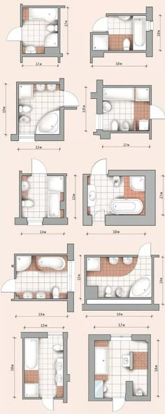 the floor plan for a small bathroom is shown in four different sections, including an overhead shower