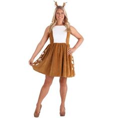 a woman in a deer costume standing with her hands on her hips