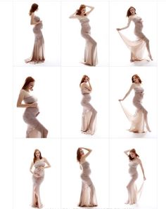 the pregnant woman poses in her white gown for an advertise photobooting