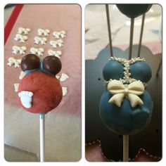 there are two pictures of cake pops with different designs on them