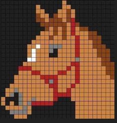 a cross stitch pattern of a horse's head and bridle on a black background