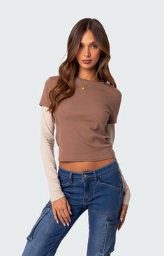 Edikted Mood Layered Long Sleeve T-Shirt | PacSun Layered Long Sleeve T Shirt, Streetwear Blouse, Visionary Fashion, Long Sleeve Layer, Layered Long Sleeve, Layered Design, Tops Fall, Casual Streetwear, Cotton Tops