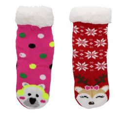 Kid's sized, this two pack of Christmas slipper socks are sure to put a smile on your little one's face. Machine washable, these childrens socks have a cozy thermal lining and rubber non slip grippers to keep those feet planted. Each pair comes with a decrotive holiday ribbion and is ready to stuff those stockings. Size: one size.  Color: Multicolor.  Gender: unisex.  Age Group: kids. Face Machine, Christmas Slippers, Pink Bear, Slipper Socks, Gold Medal, Holiday Christmas, Toddler Outfits, Toddler Girl, Christmas Holidays