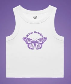 Bad Idea Right Olivia Rodrigo Tank Top, Olivia Rodrigo Shirt Ideas, Olivia Rodrigo Tank Top, Olivia Rodrigo Merch, Primark Tops, Butterfly Tank Top, Guts Tour, Belly Shirts