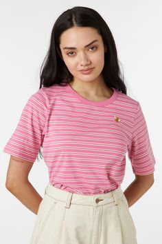 pink Embroidered Bee, Princess Highway, Jersey Tops, Stripe Tee, Stripe T Shirt, Pink Stripes, Striped Tee, Kawaii Fashion, Aspen