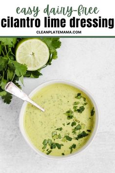 a white bowl filled with cilantro lime dressing