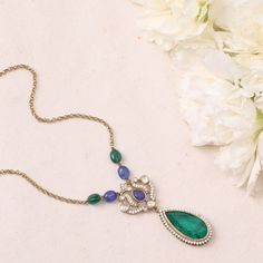 Discover Mayur Jadau and Pearl chain Gold plated Silver Hasli | Paksha Pearl Chain Gold, Hasli Necklace, Peacock Motifs, Pearl Chains, Green Stone Necklace, Simple Jewellery, Bijoux Fil Aluminium, 22k Gold Jewelry, Gold Pendant Jewelry