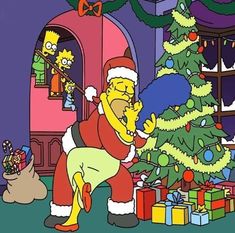 the simpsons christmas tree is decorated with presents