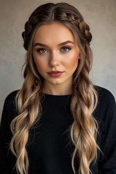 Hairstyles For A Crown Headpieces, Braid Crown Hair Down, Fun Braid Hairstyles, Crown Braid Half Up Half Down, Half Up Braided Hairstyles Wedding, French Braid Wedding Hairstyles, Braid Wedding Hairstyles, Insta Challenge, Crown Braid Tutorial