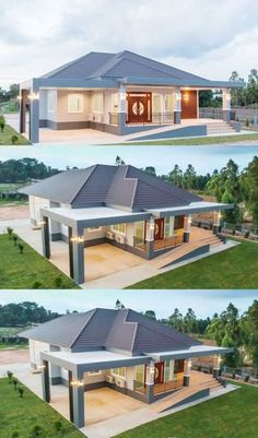 three different views of a modern house