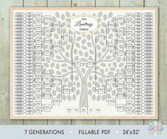 the family tree printable is shown on a wooden background