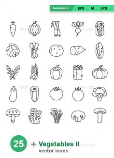 vegetables and fruits line icons - food objects