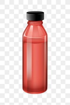 a red plastic bottle with a black cap on the top, transparent background png