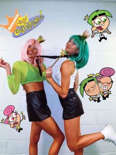 two women dressed as cartoon characters posing for the camera