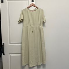 New! Never Worn Light Weight Summer Dress Side Pockets Adjustable Waist Casual Beige Midi Dress With Tie Waist, Casual Solid Maxi Dress With Tie Waist, Casual Cotton Maxi Dress With Tie Waist, Adjustable Dress, Summer Dress, Colorful Dresses, Size 4, Midi Dress, Summer Dresses