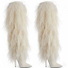 (eBay) Find many great new & used options and get the best deals for Womens Furry Pointy Toe Stilettos Heels Knee High Thigh Boots Ball Gown Shoes at the best online prices at eBay! Free shipping for many products! Ball Gown Shoes, Fur Boots Heels, White Thigh High Boots, Halloween Costume Boots, White Fur Boots, Boots Stilettos, Ladies Long Boots, High Thigh Boots, Costume Boots