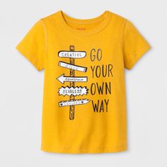 Toddler Boys' Adaptive Short Sleeve Go Your Own Way Graphic T-Shirt - Cat & Jack Mustard Yellow 3T Gray's Anatomy, Go Your Own Way, Denim Joggers, Funny Outfits, Disney Shirts, Mellow Yellow, T Shirts With Sayings, Cat & Jack, Work Shirts