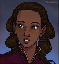 an animated woman with brown hair and blue eyes