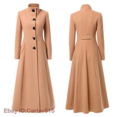 Women Stand-Up Collar Woolen Coat Long Thick Button Elegant Slim Party Overcoat | eBay Cheap Long Sleeve Pea Coat With Pockets, Dress Coat Plus Size, Coat Dresses For Women Pakistani, Luxury Long Sleeve Pea Coat With Double Button Closure, High-end Fitted Single Breasted Pea Coat, 1980 Clothes, High Neck Coat, Coat Collar, Wrap Dress Long