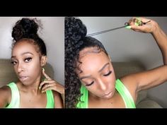 How I Achieve My Messy Curly Bun - YouTube Messy Bun With Weave Black Women, Curly Messy Bun Black Women, Messy Bun Hairstyles For Black Women, Drawstring Ponytails For Black Women, Ponytail With Hat, Curly Top Knot Bun, Messy Bun Black Women, Curly Ponytail Black Women