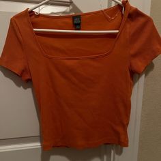 Never Worn Basic Tan Tops For Spring, Trendy Tan Tops For Fall, Orange Square, Crop Shirt, Burnt Orange, Shirt Color, Color Orange, Square Neck, Colorful Shirts