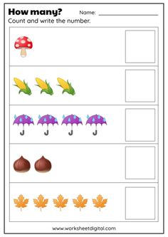 a worksheet with an image of how many leaves and umbrellas are in the same