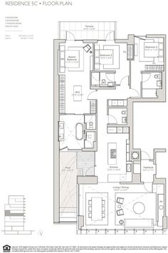 the floor plan for an apartment with three bedroom and two bathroom areas, including one living room