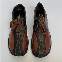 Brand New Black And Brown Brown Laces 1 1/2” Inch Height Rubber Soles / Leather Body Platform Loafers, Brown Brown, Leather Lace, Leather And Lace, New Black, Black And Brown, Two Tone, Loafers, Lace Up