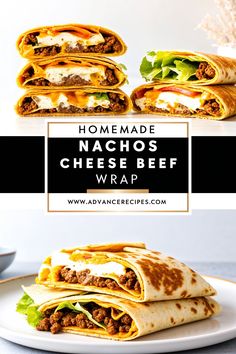 homemade nachos cheese beef wraps on a plate