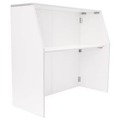 an open white cabinet with two doors on the front and one door in the back