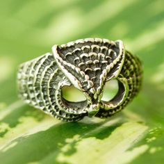 The keen gaze of an owl is the subject of this handsome men's ring from Roy Nilson in Mexico. The ring is crafted from Taxco sterling silver in a combination of polished and oxidized finishes. Mens Rings, Sterling Silver Mens Rings, Mens Silver Rings, Mens Ring, Sterling Silver Mens, Men's Ring, Men's Rings, Sterling Silver Ring, Heart Ring