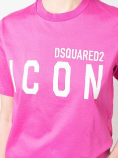 Icon logo-print T-shirt from DSQUARED2 featuring fuchsia pink, cotton, logo print to the front, round neck, short sleeves and straight hem. Size Info STANDARD Color Detail Fuchsia Made In Italy Material 100% Cotton Season One Fall-Winter Season Two Fall-Winter Product t-shirts and polos Brand Dsquared2 Size And Fit This piece fits true to size. We recommend you get your regular sizeModel is 1,75m / 5ft 8in wearing size S Pink Cotton T-shirt With Logo, Summer Tops With Logo Detail, Casual Pink Tops With Logo, Pink Cotton Top With Logo Detail, Summer Graphic Tee With Logo Detail, Casual Tops With Logo Lettering, Pink Relaxed Fit T-shirt With Logo Print, Trendy Summer Tops With Logo, Trench Dress