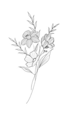 a drawing of some flowers on a white background